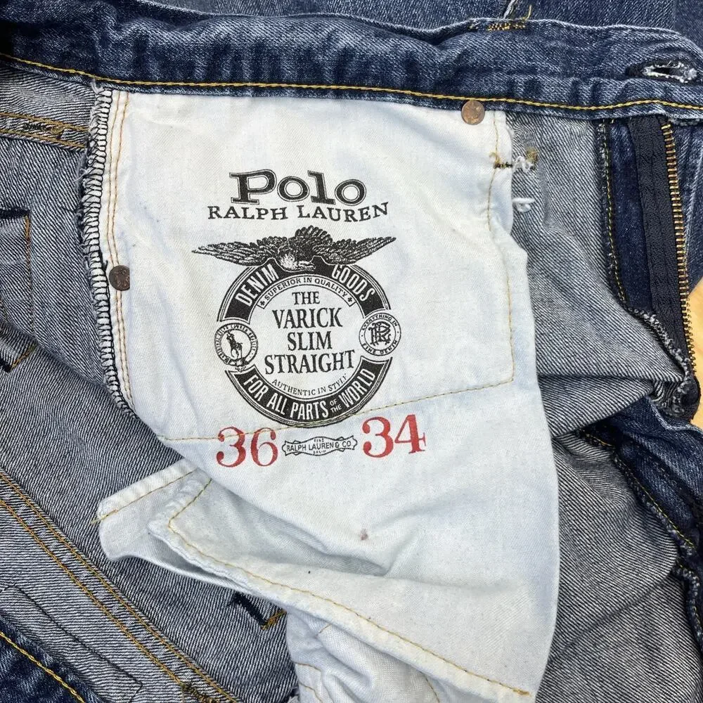 Polo Ralph Lauren Varick Slim Straight Jeans Mens 36x34 (36X33) Blue Preppy